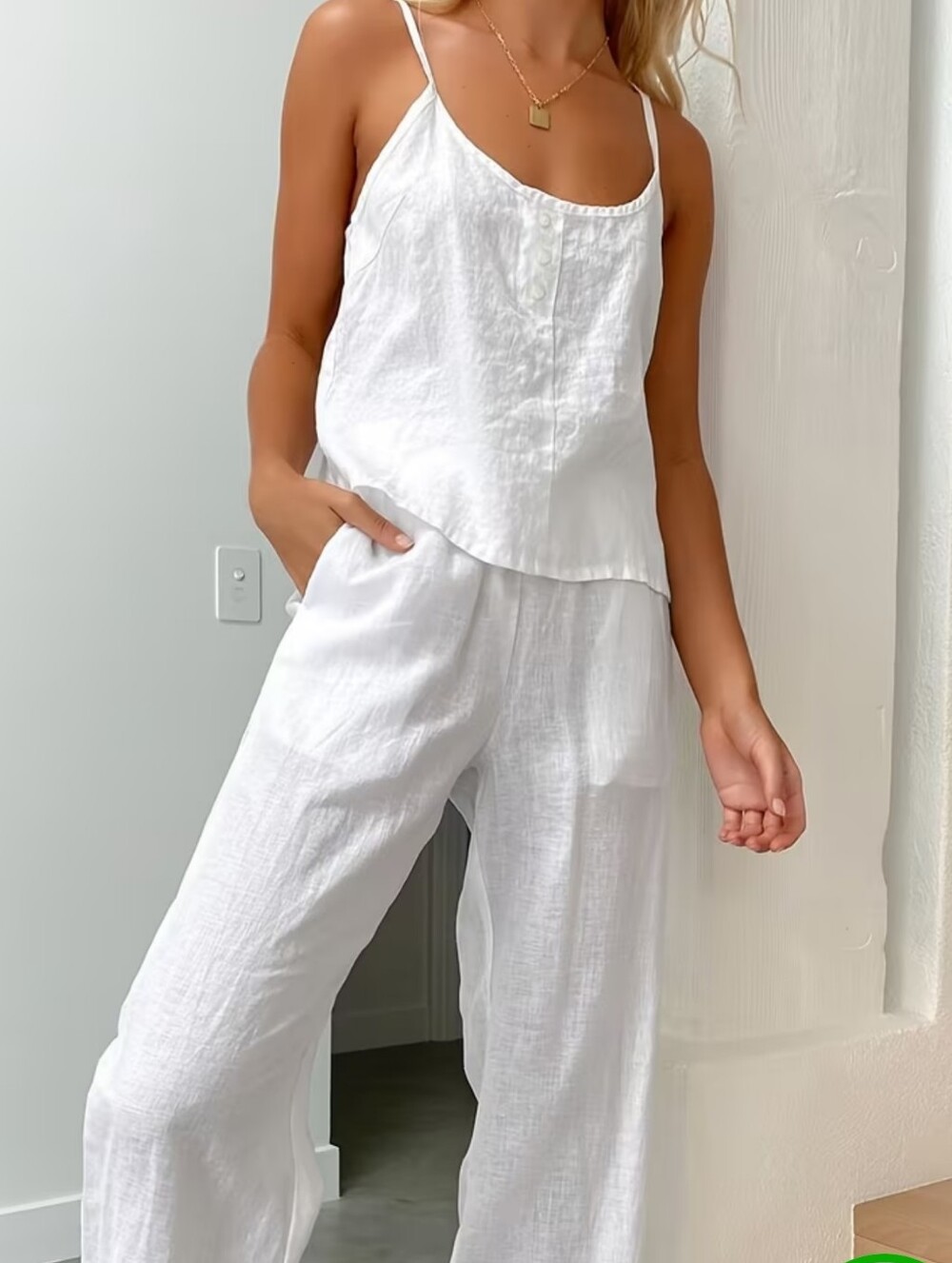 NWT White Wide-Leg Pants Set for Women Large